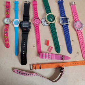 Watch Lot Broken For Parts Assorted Plastic Metal Pieces Missing Crafts As Is